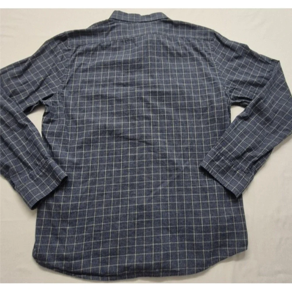 Banana‎ Republic men's blue plaid LS button up Untucked Fit shirt LG Cotton